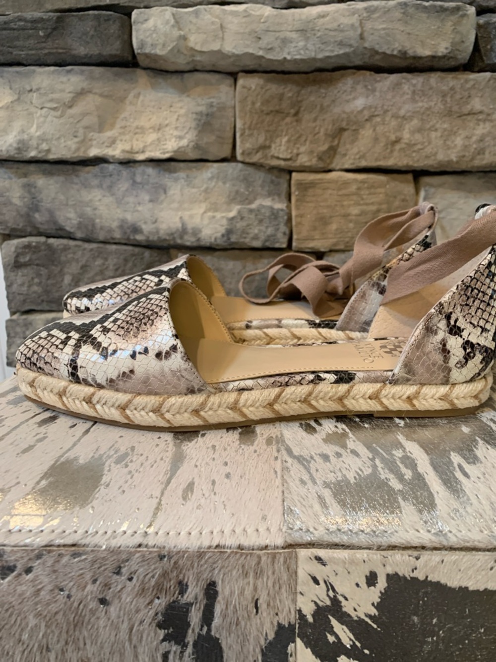 Vince Camuto Jeliany Snakeskin Print Ankle Wrap Espadrille Sandals - Picture 4 of 11